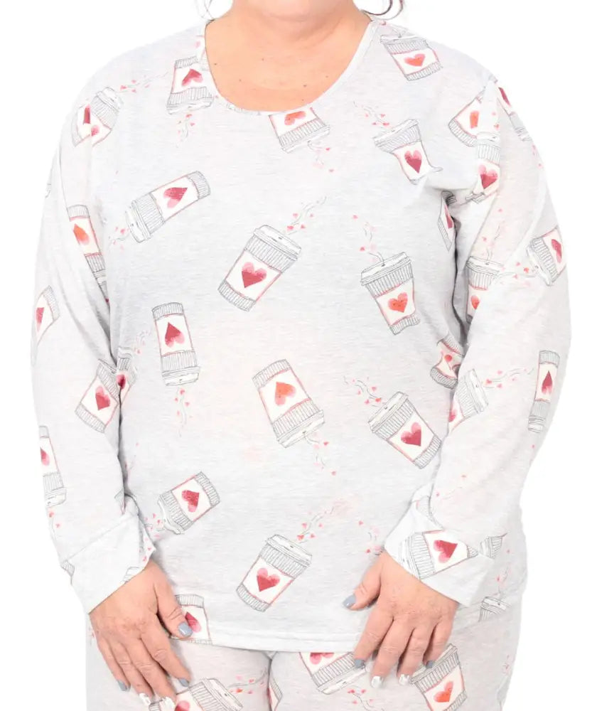 Ladies Coffee Detailed PJ Top