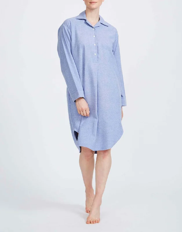 Women's Brushed Cotton Nightshirt – Staffordshire Blue Herringbone