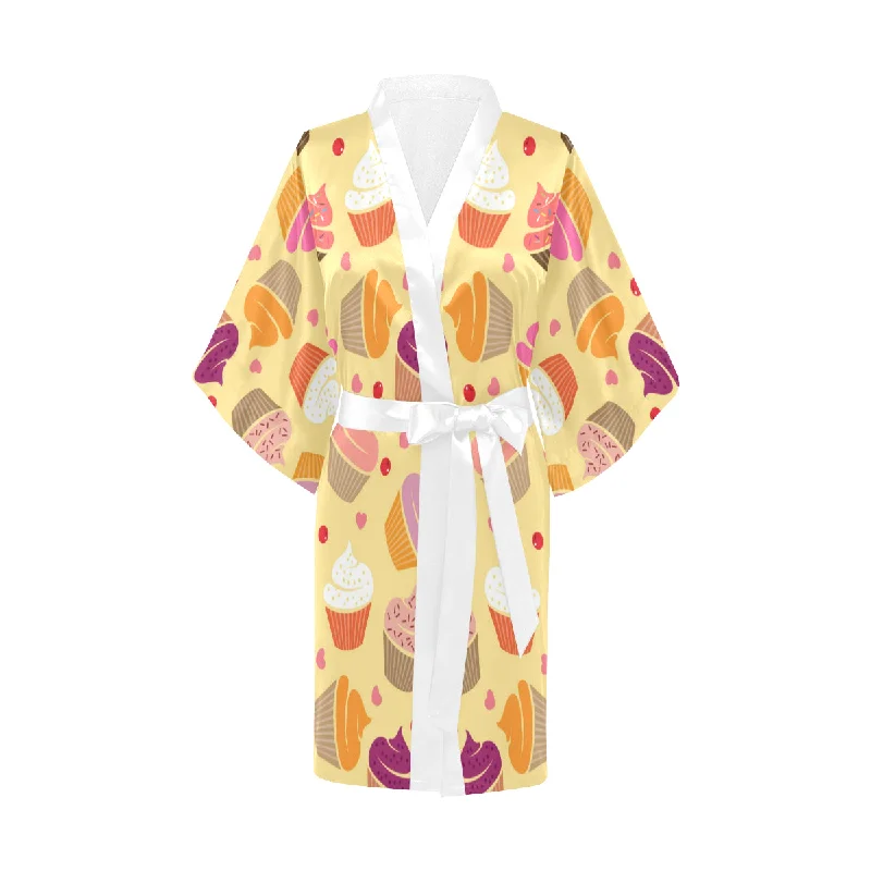 cake cupcake heart cherry pattern Women's Short Kimono Robe