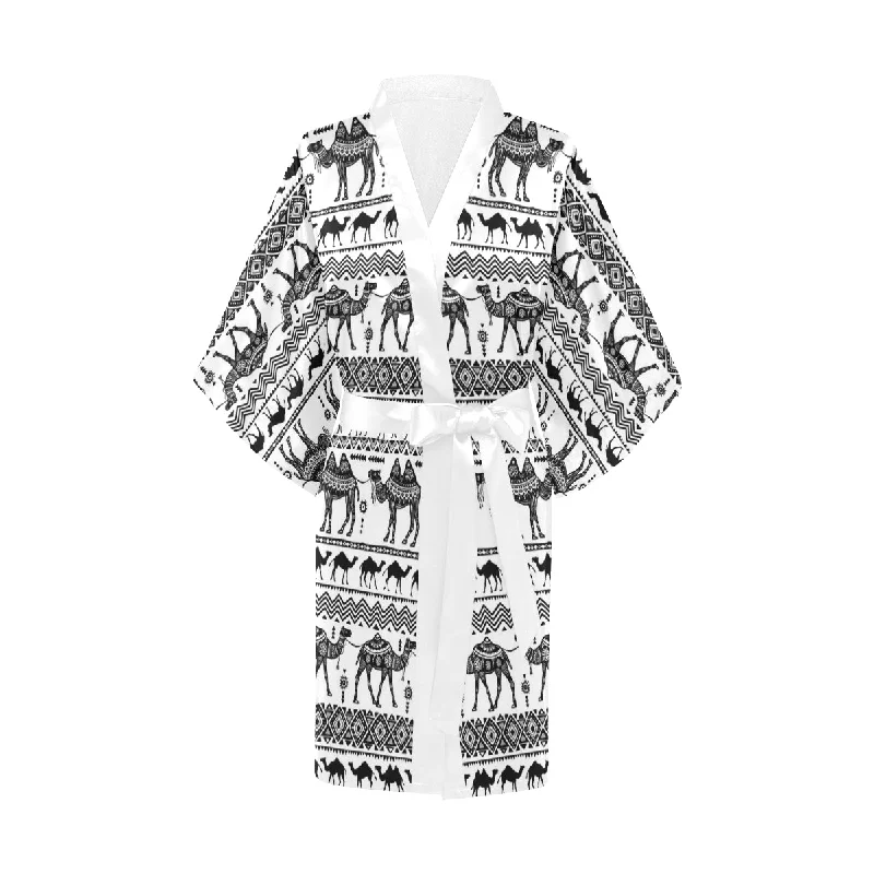 Camel polynesian tribal pattern Women's Short Kimono Robe