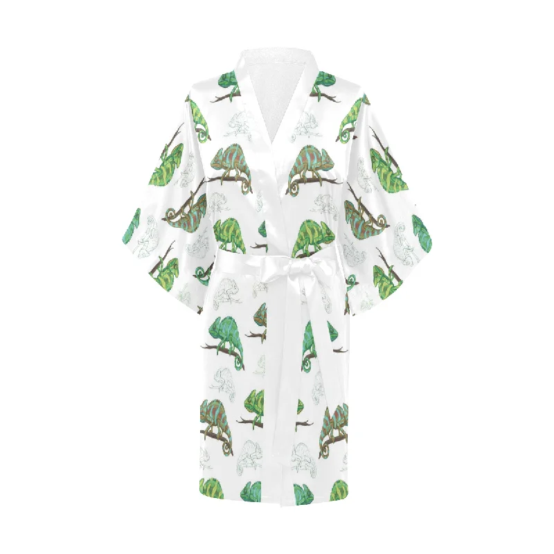 Chameleon lizard pattern Women's Short Kimono Robe