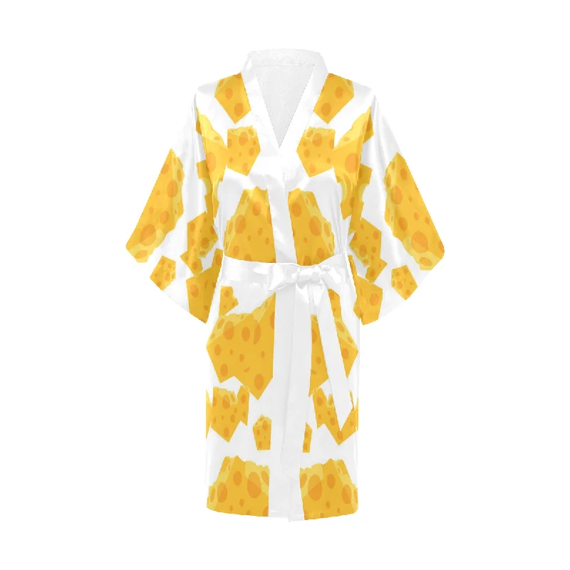 Cheese slice pattern Women's Short Kimono Robe