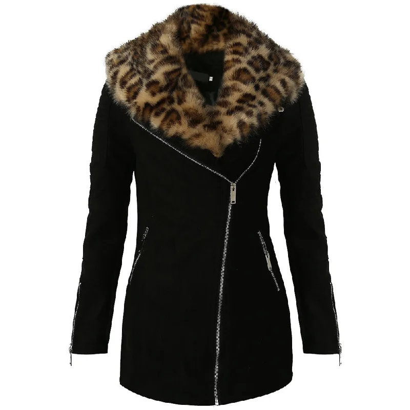 Kia Foleys Suede Leather Jacket With Leopard Print Fur Collar