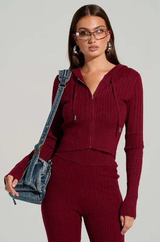 DREAM GIRL KNIT ZIP UP IN BURGUNDY