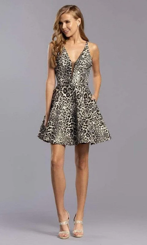 Aspeed Design - S2345 Animal Print Sexy Back Short Dress