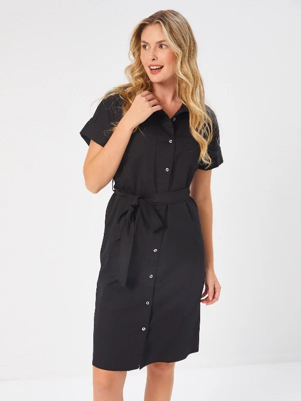 Black Safari Form Short Sleeve Shirt Dress 68293