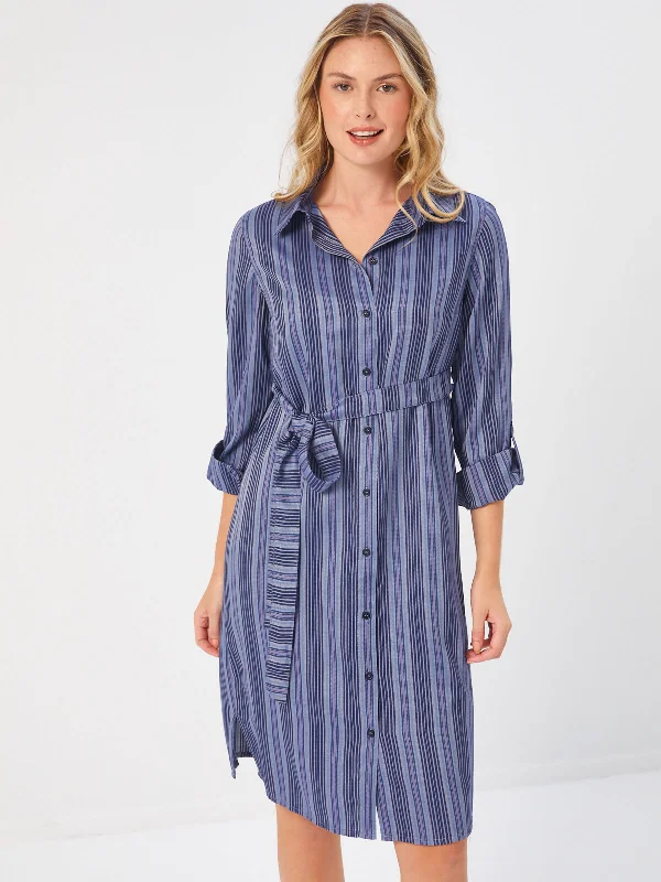 Blue Striped Shirt Dress with Belt 68296