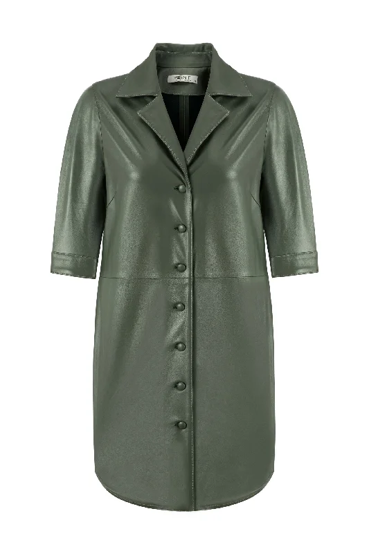 Green 100%  Leather Shirt Dress