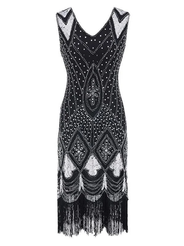 4 Colors 1920s V Neck Sequined Flapper Dress