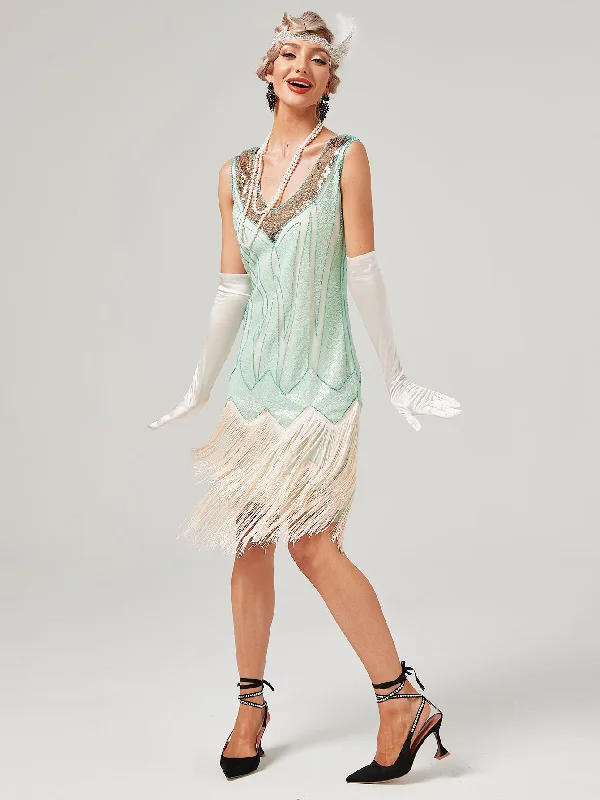 Deep V Neck Sequined Beaded Tassels 1920S Gatsby Dress